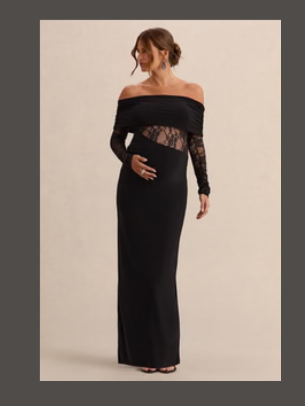 Off-Shoulder Black Lace Maternity Maxi Skirt